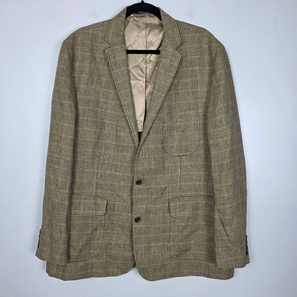 Lands End x Baird McNutt Irish Linen Plaid Sports Coat Blazer Mens 44R